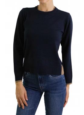 Maglione girocollo tinta unita con contrasti di colore 